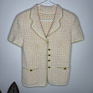 M17 ESCADA‎ Tweed Button Up Short Sleeve Jacket in White Orange Green